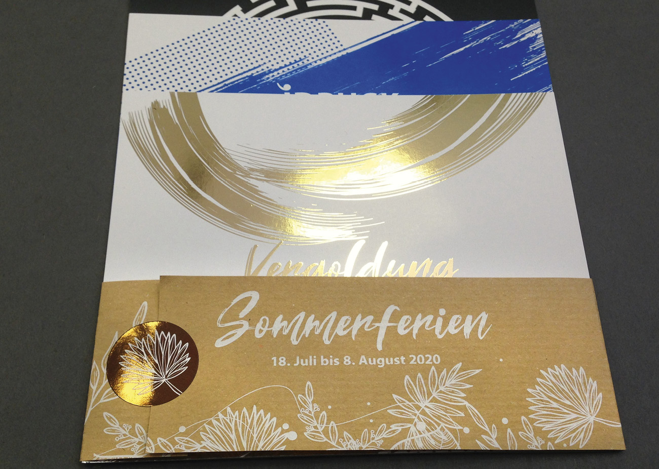 Goldfolienprägung Sommerferien-Karte