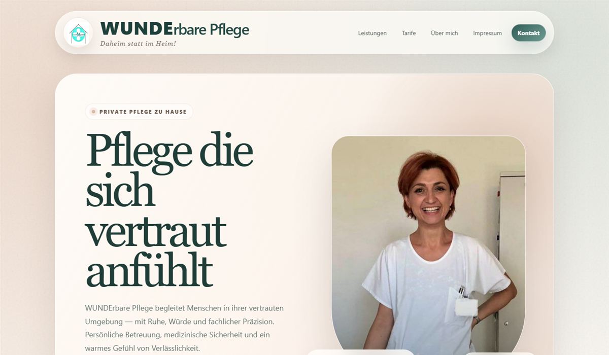 Screenshot der Website WUNDErbare Pflege
