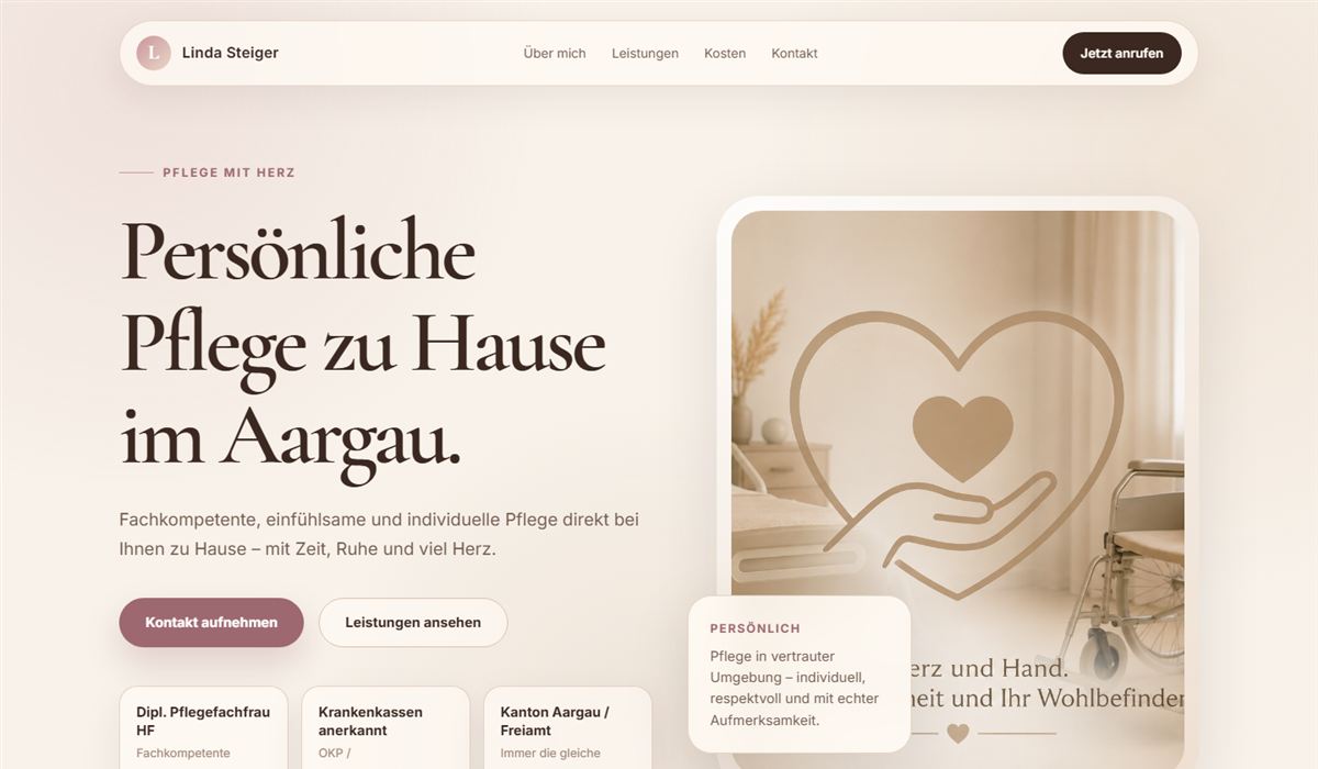 Screenshot der Website Linda Steiger
